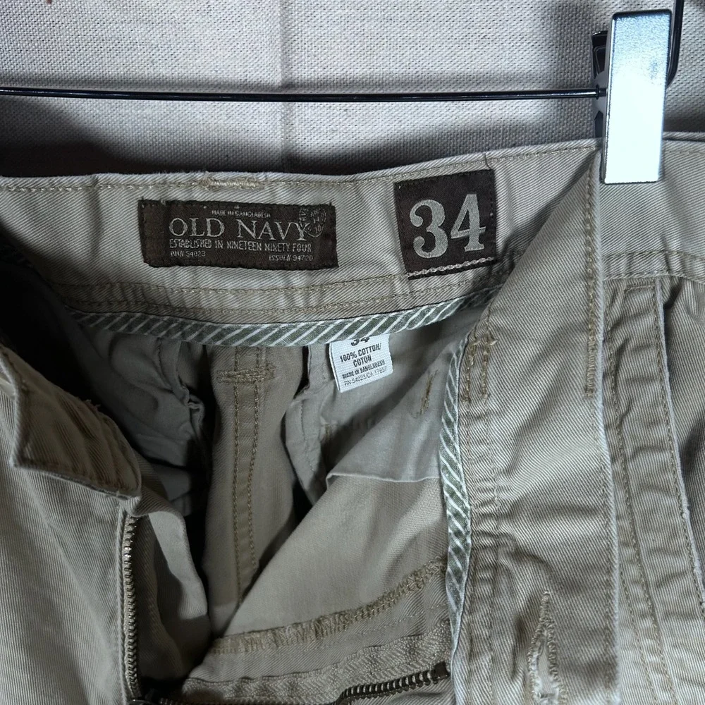 Old Navy Y2K Men Cargo Shorts Khaki Tan Size 34 Cotton Twill Casual Summer 54023